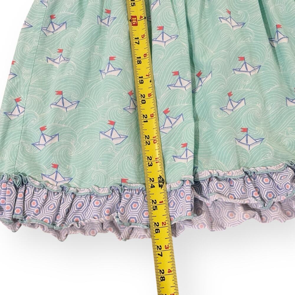 Serendipity Shrimp & Grits Girls 7-8 Dress Blue Green Stripe Sailboat Nautical - Picture 9 of 9
